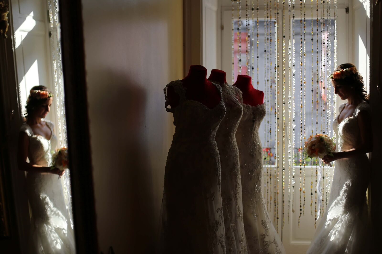 Canon EOS 6D + Canon EF 50mm F1.4 USM sample photo. Shopping, wedding dress, bride photography