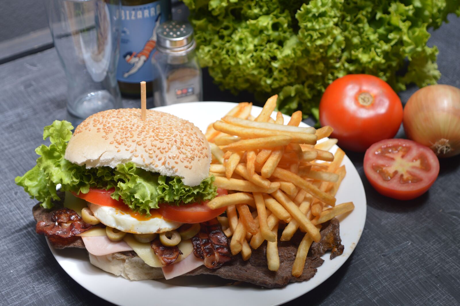 Nikon D3200 sample photo. Burger, french fries, potato photography