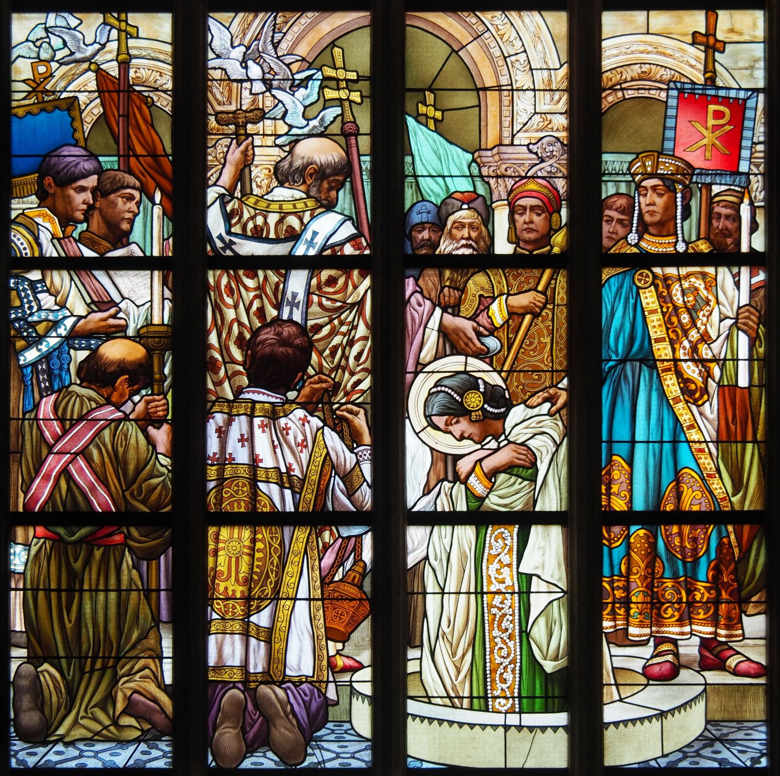 Olympus PEN E-PL7 sample photo. Stained-glass windows, baptism, christianity photography