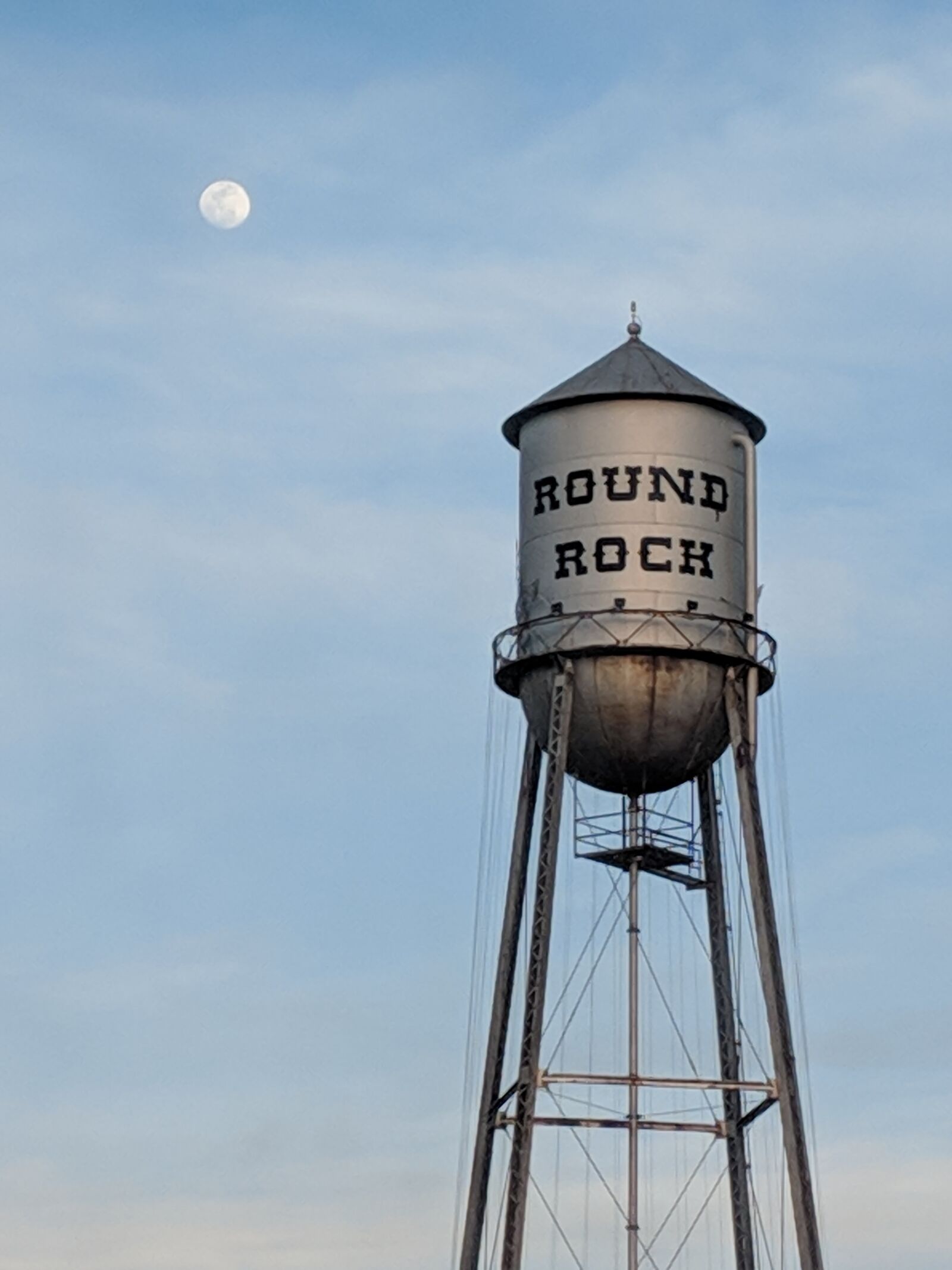 Google Pixel 2 sample photo. Water tower, moon, texas photography