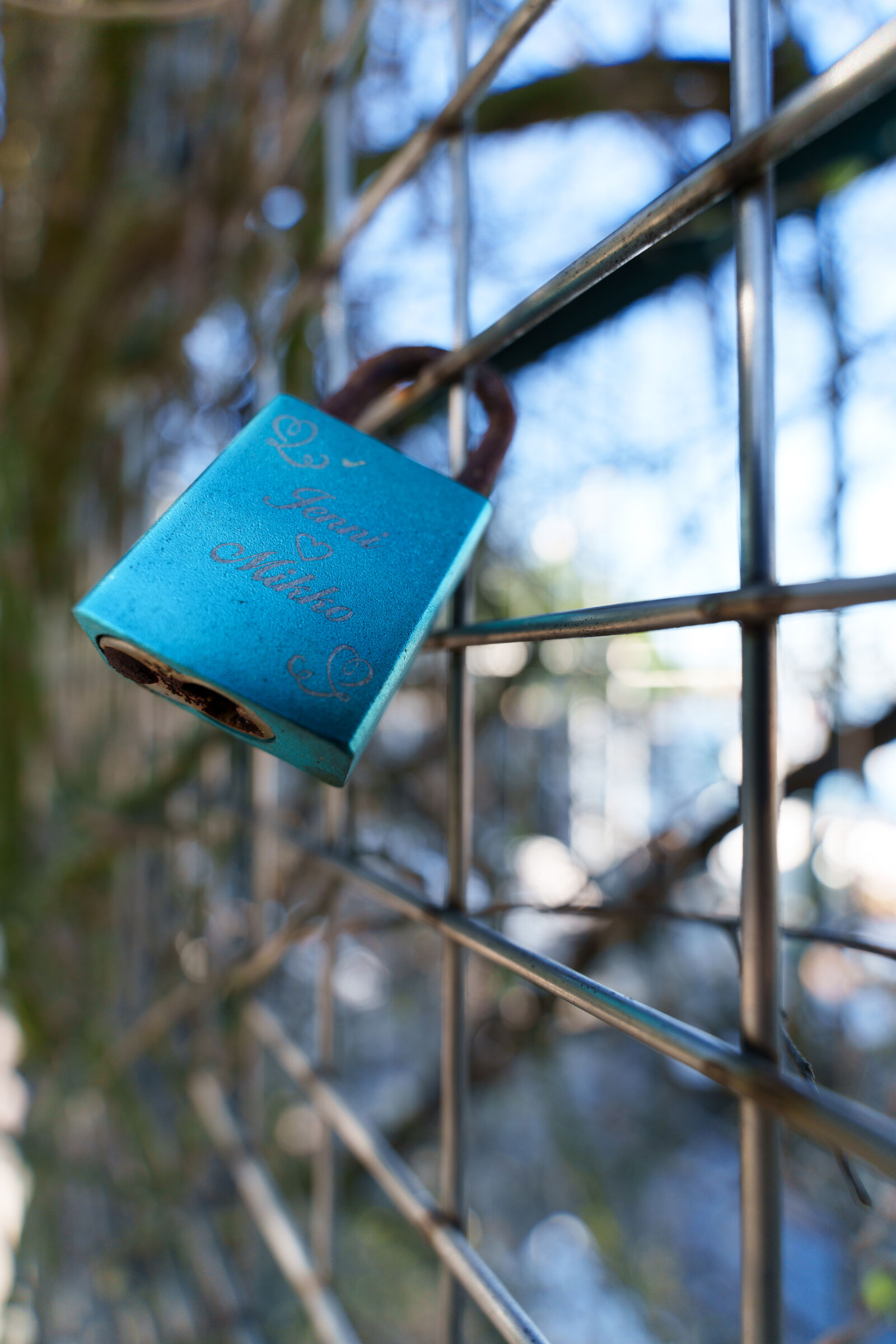 Sony a7R V sample photo. Padlock fence photography