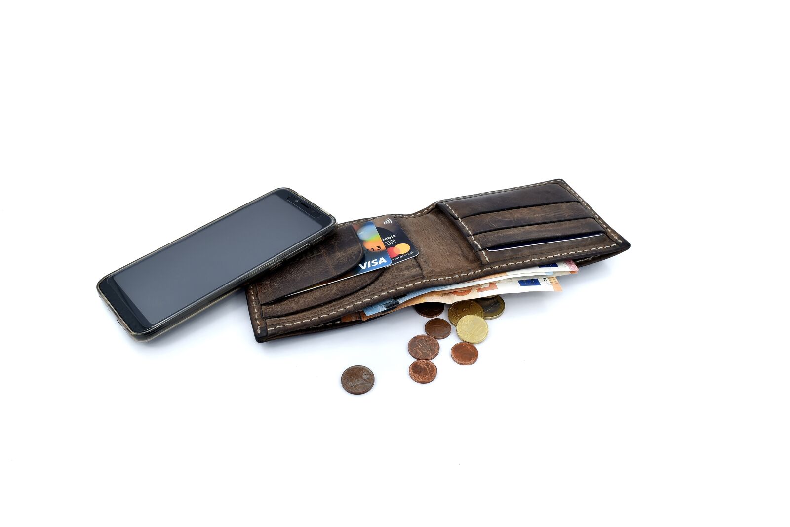 Nikon D5500 sample photo. Banking, banknote, cellphone, coins photography