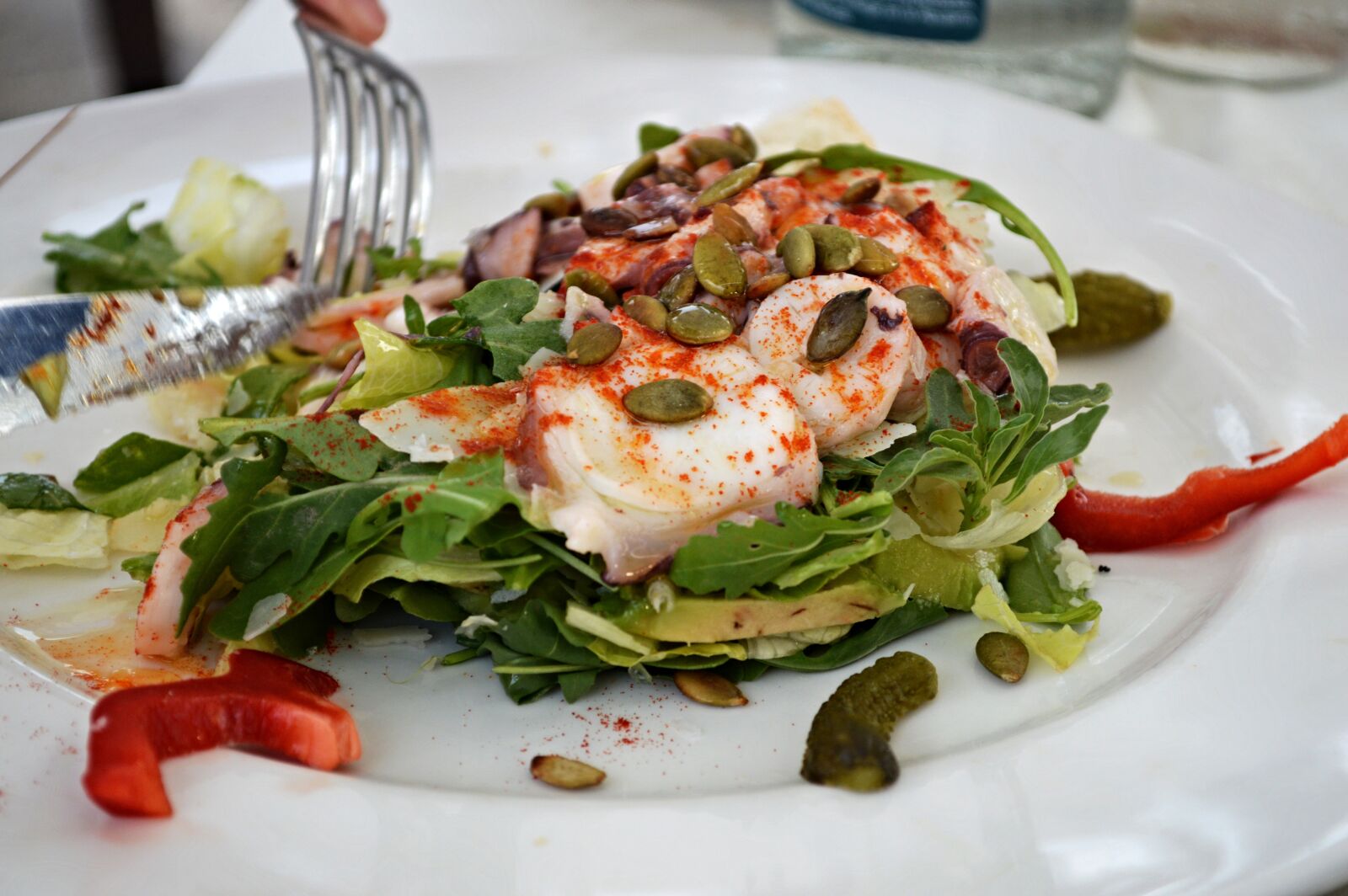 Nikon D3200 sample photo. Shrimps, dish, salad photography