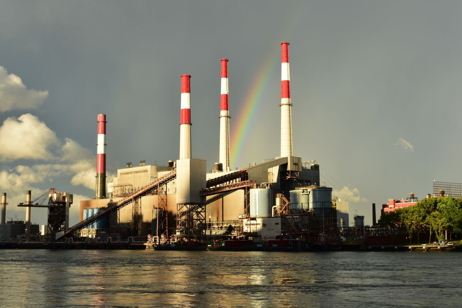 Nikon D3400 sample photo. Rainbow, river, power plant photography