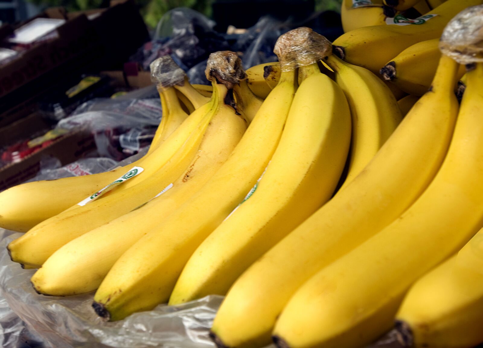 Nikon D300 sample photo. Up-close, ripe, bananas market photography