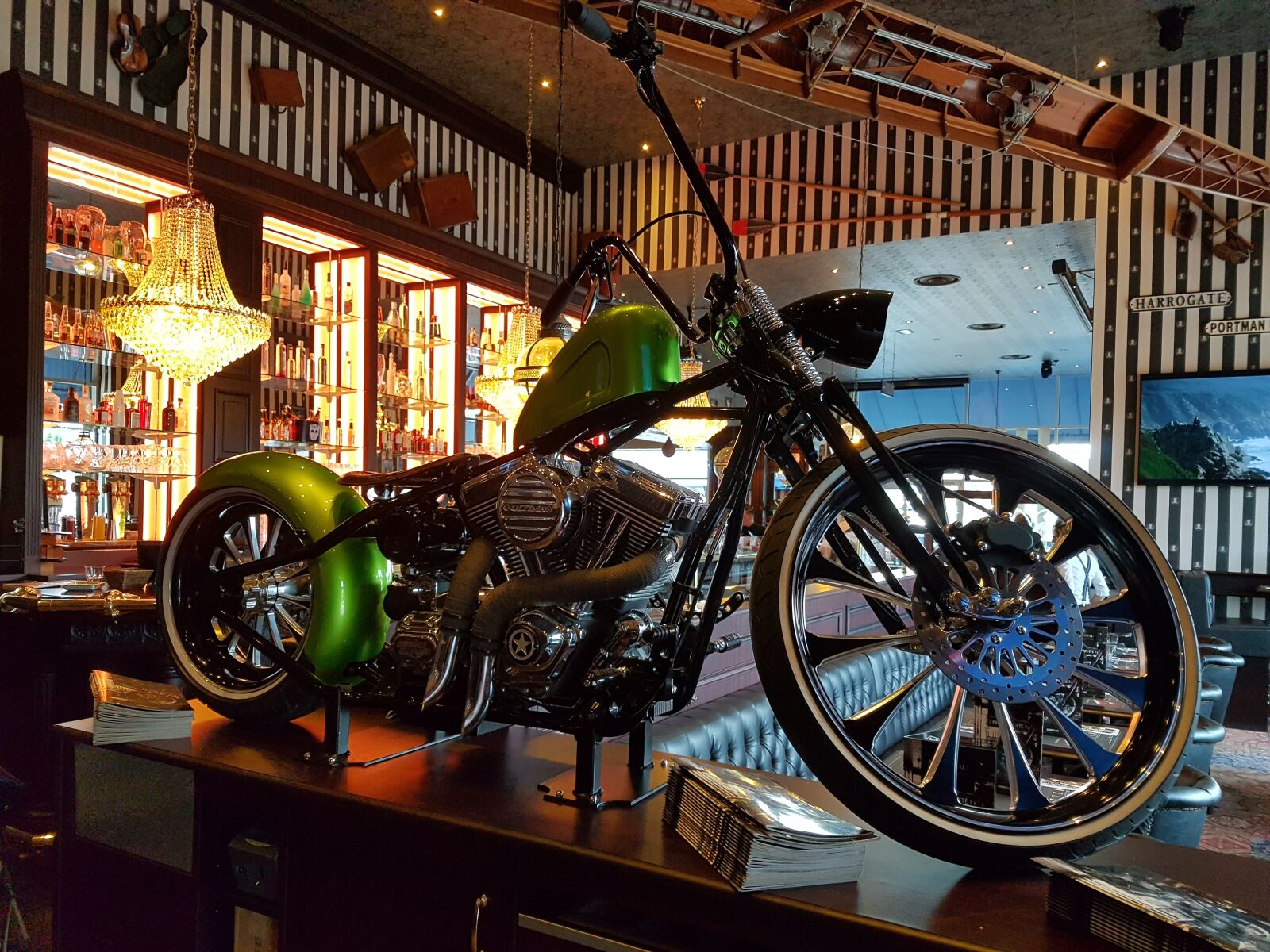 Samsung Galaxy S7 Edge sample photo. Motorcycle, interior, restaurant photography