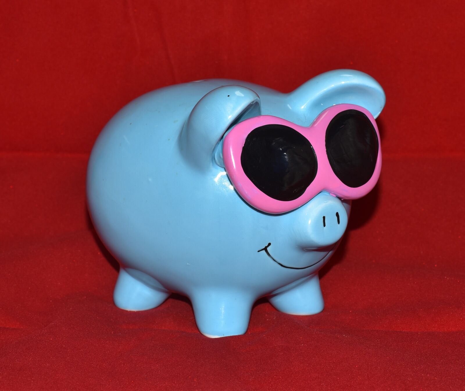 Nikon D750 sample photo. Piggy bank, blue, glasses photography
