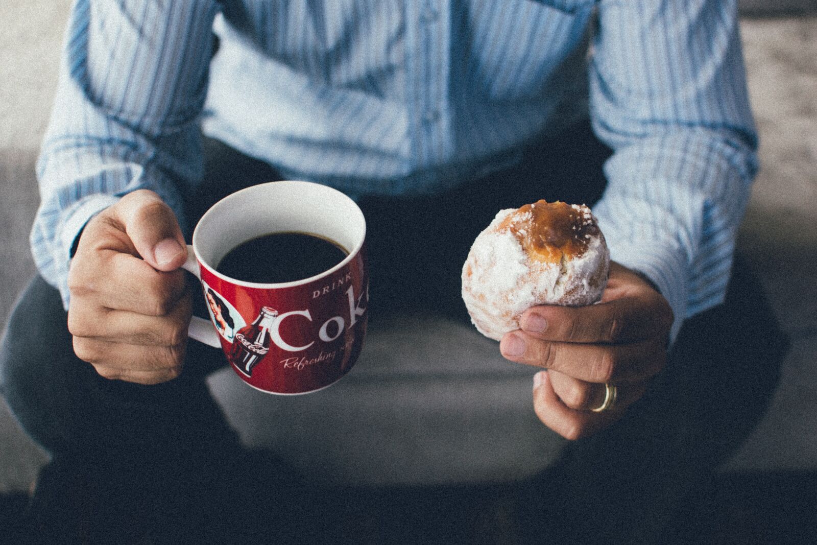 Nikon D3100 sample photo. Coffee, donut, men photography