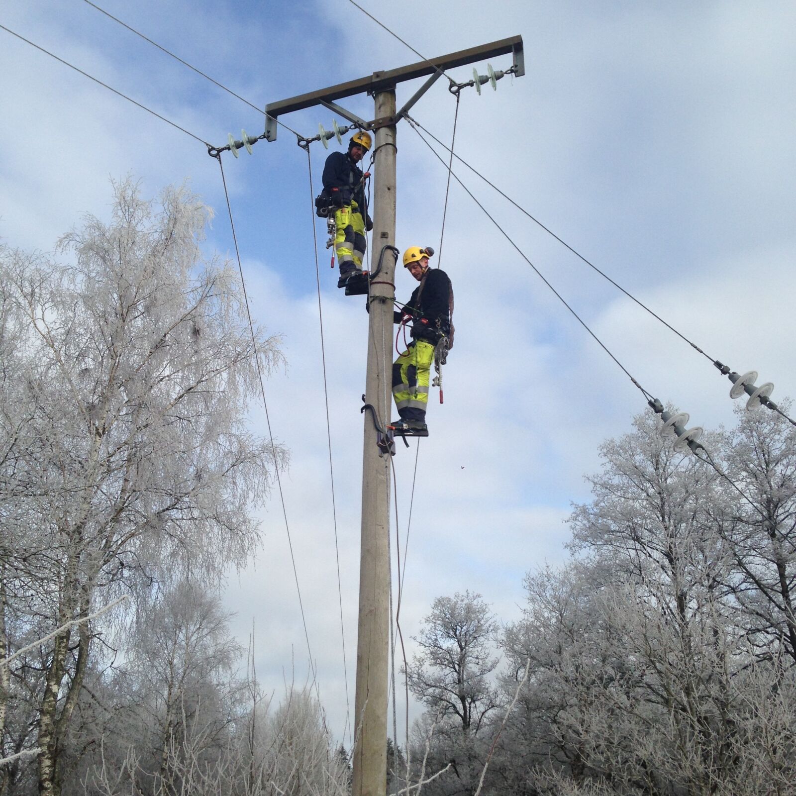 iPhone 5 back camera 4.12mm f/2.4 sample photo. Pole climbing, electric lines photography