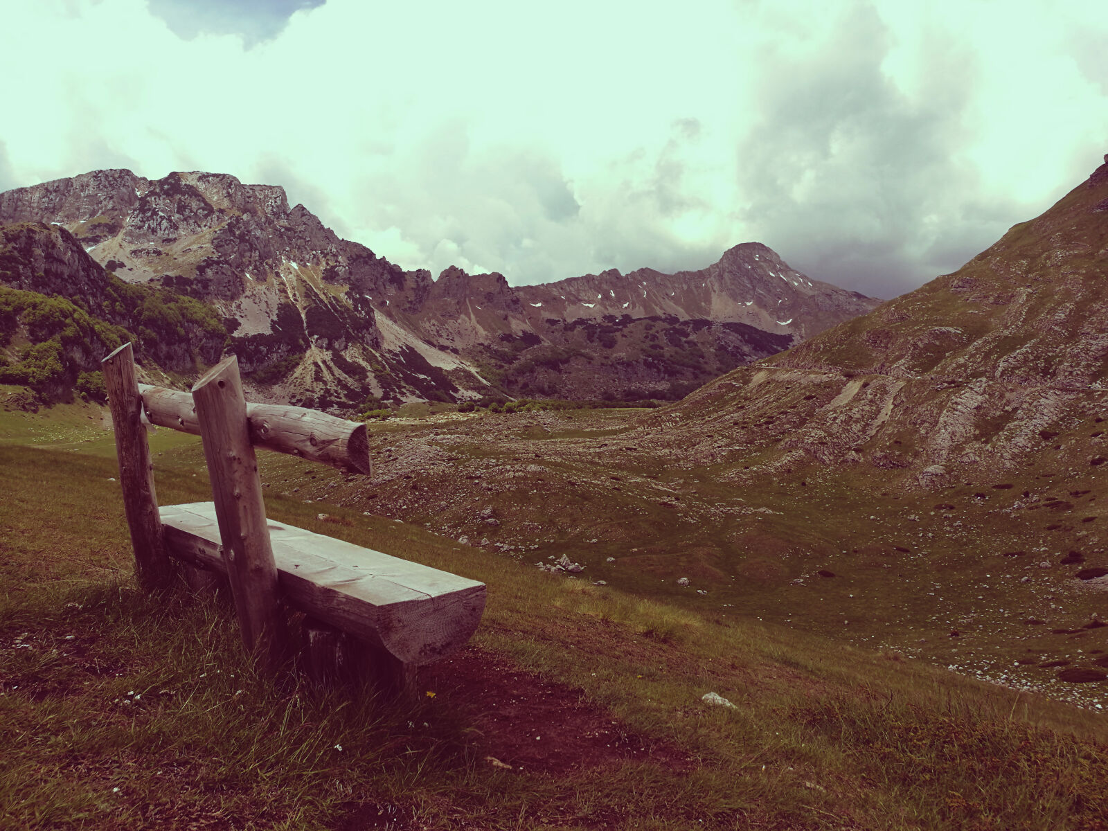 HUAWEI P9 sample photo. Clouds, mountains, nature, bench photography