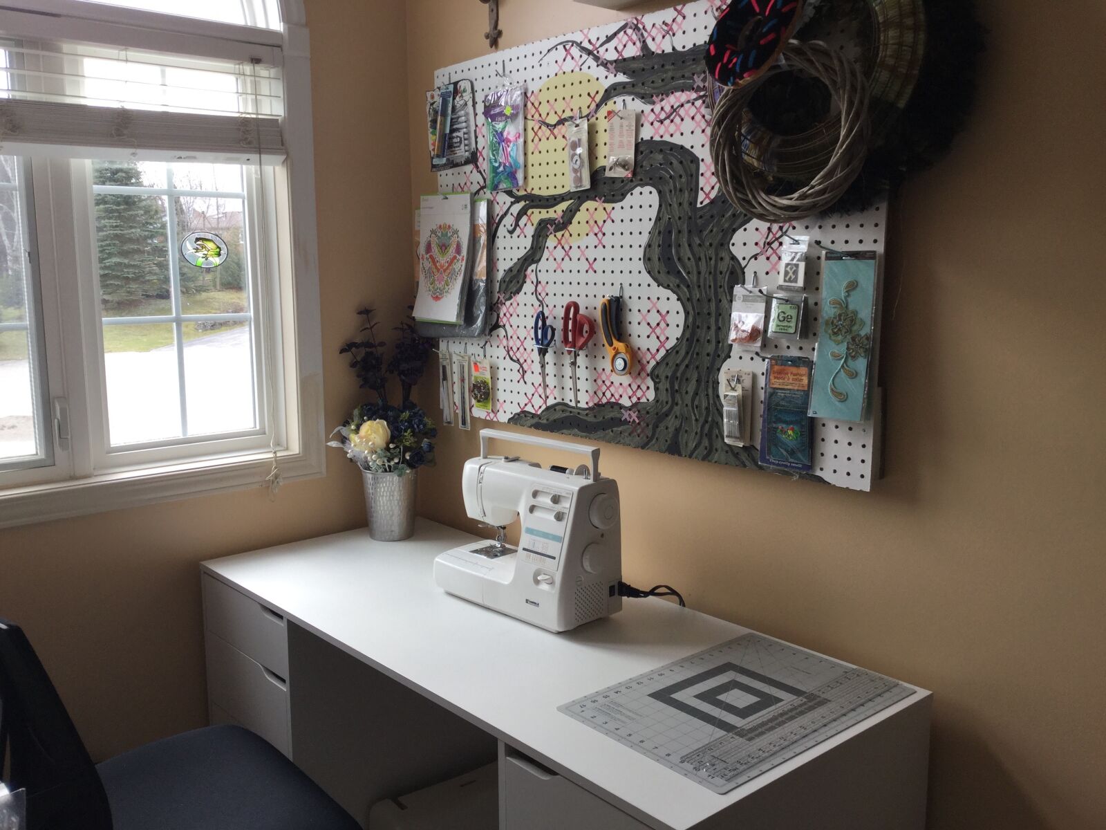 Apple iPad Air 2 sample photo. Sewing nook, pegboard, craft photography