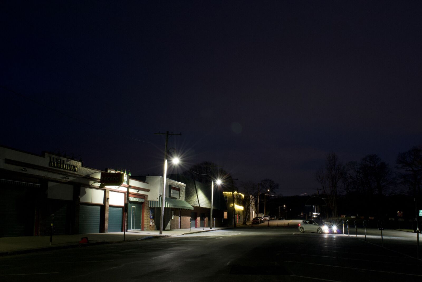 Nikon D3100 sample photo. Willows at night, streetlights photography