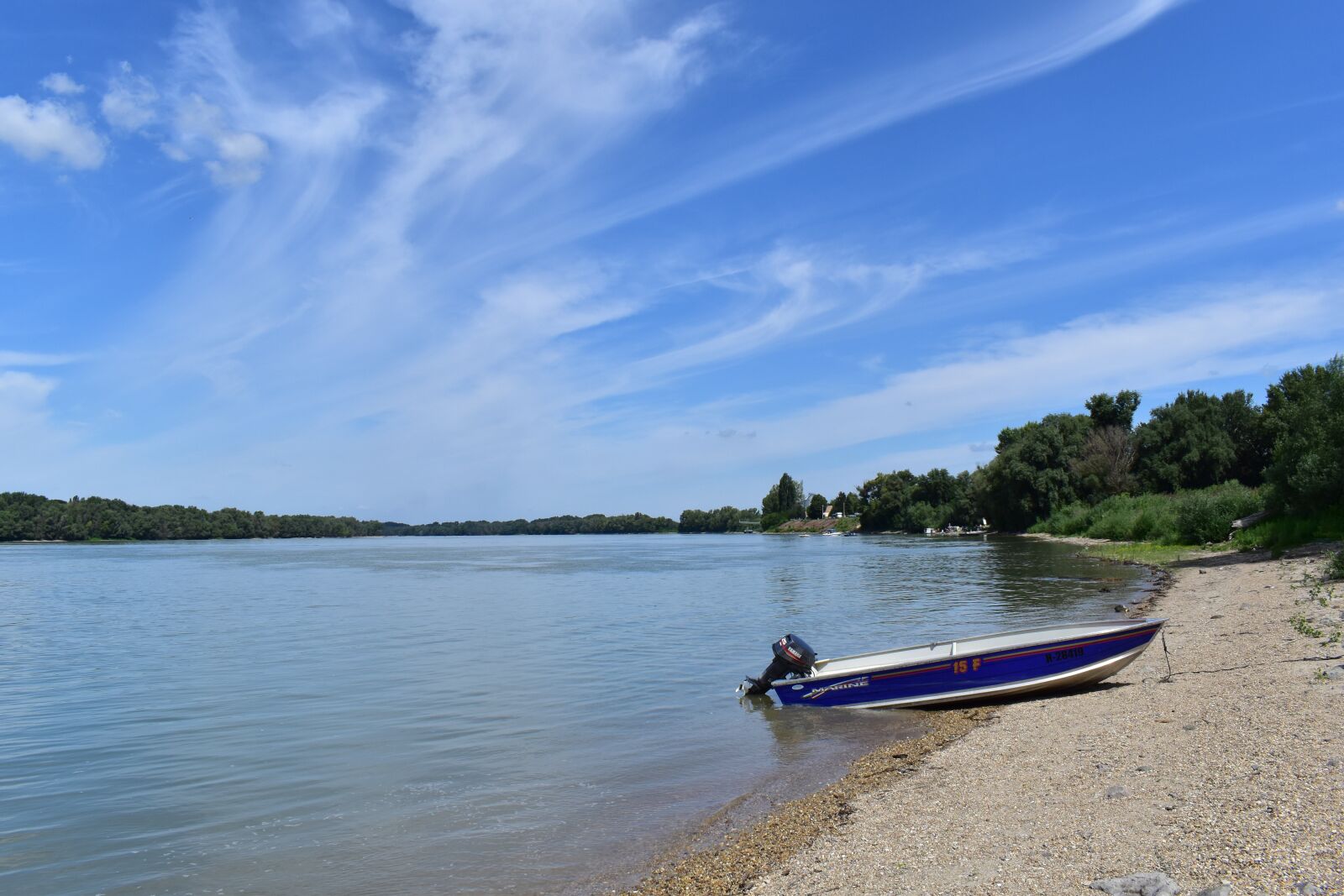 Nikon D5600 sample photo. River shore, boat, blue photography