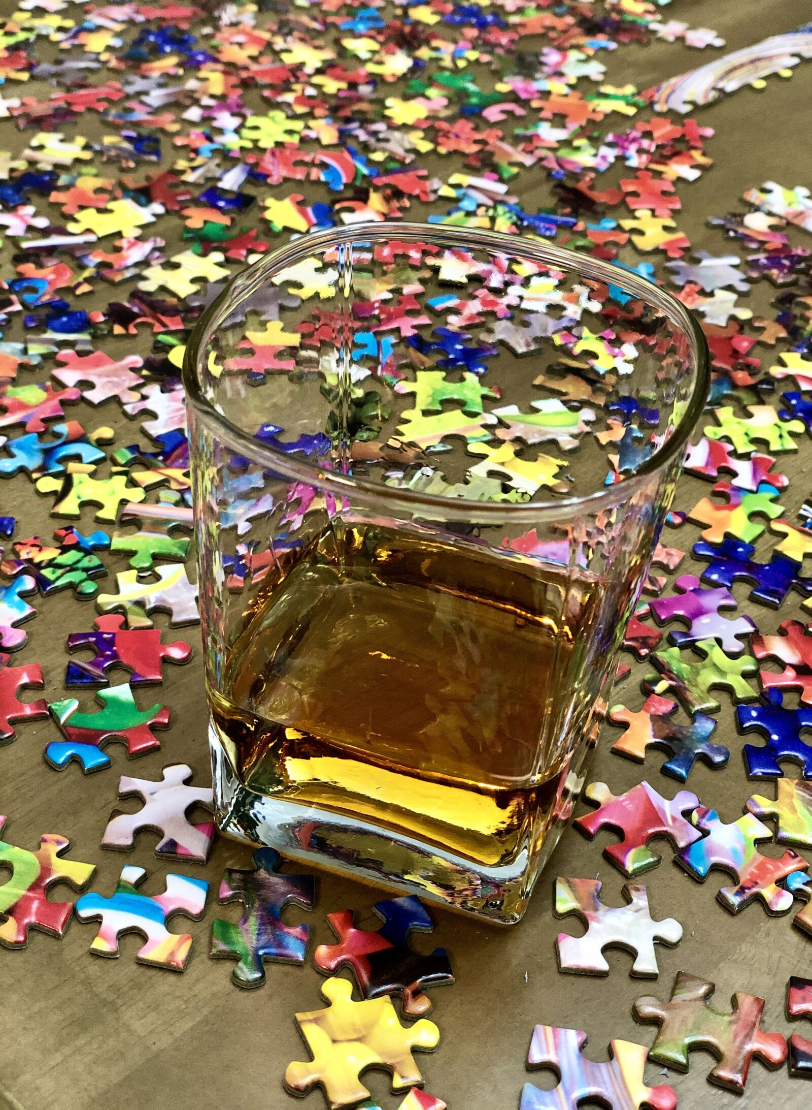 iPhone X back dual camera 6mm f/2.4 sample photo. Puzzle, whiskey, hobby photography