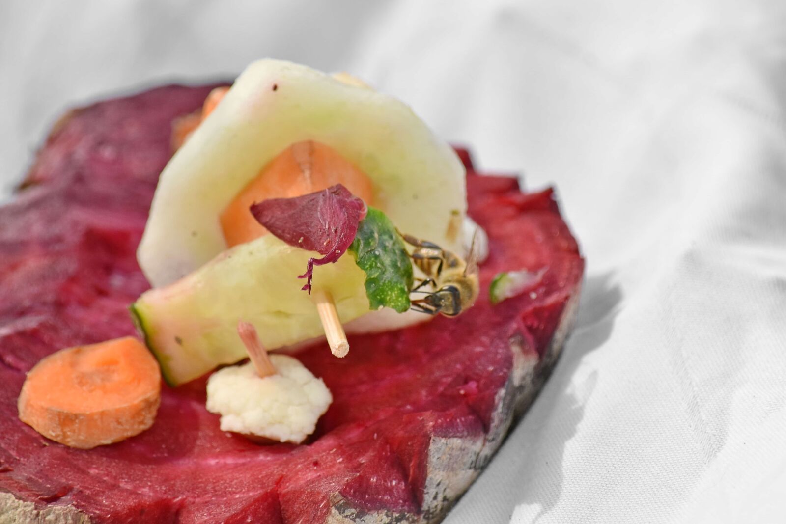 Nikon D5500 sample photo. Bee, beetroot, decoration, garnish photography