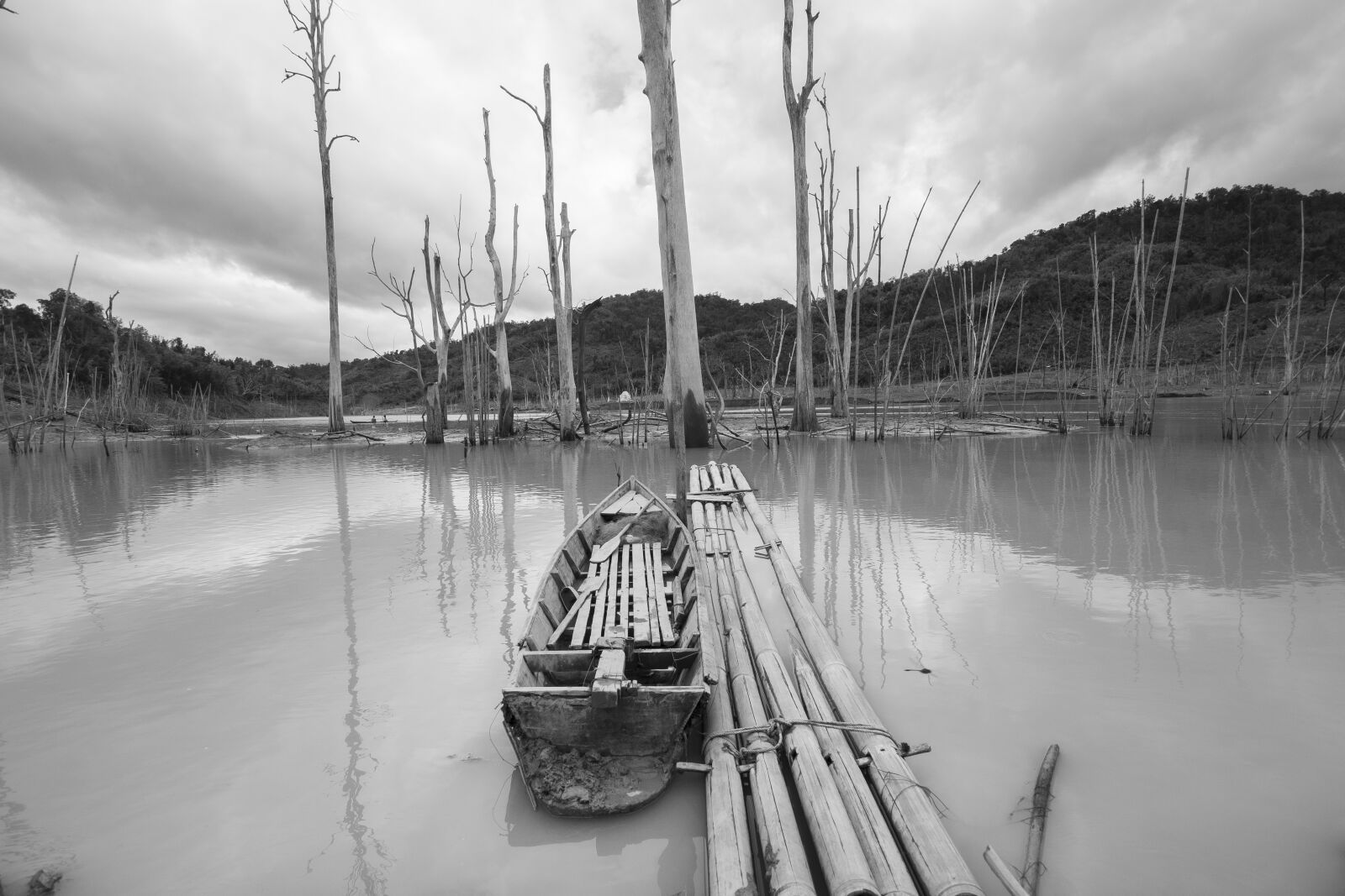 OLYMPUS M.9-18mm F4.0-5.6 sample photo. Boat, lake, bamboo photography