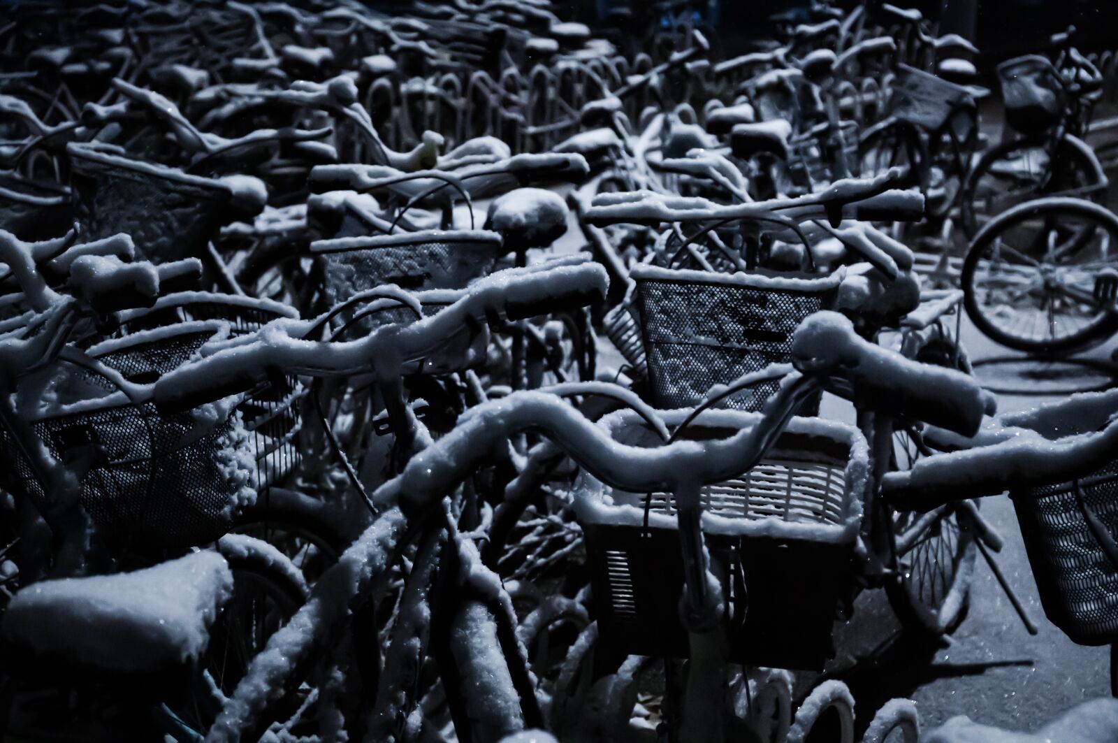 Canon EOS 6D Mark II + Canon EF 24-70mm F4L IS USM sample photo. Bicycle, snow, dark photography