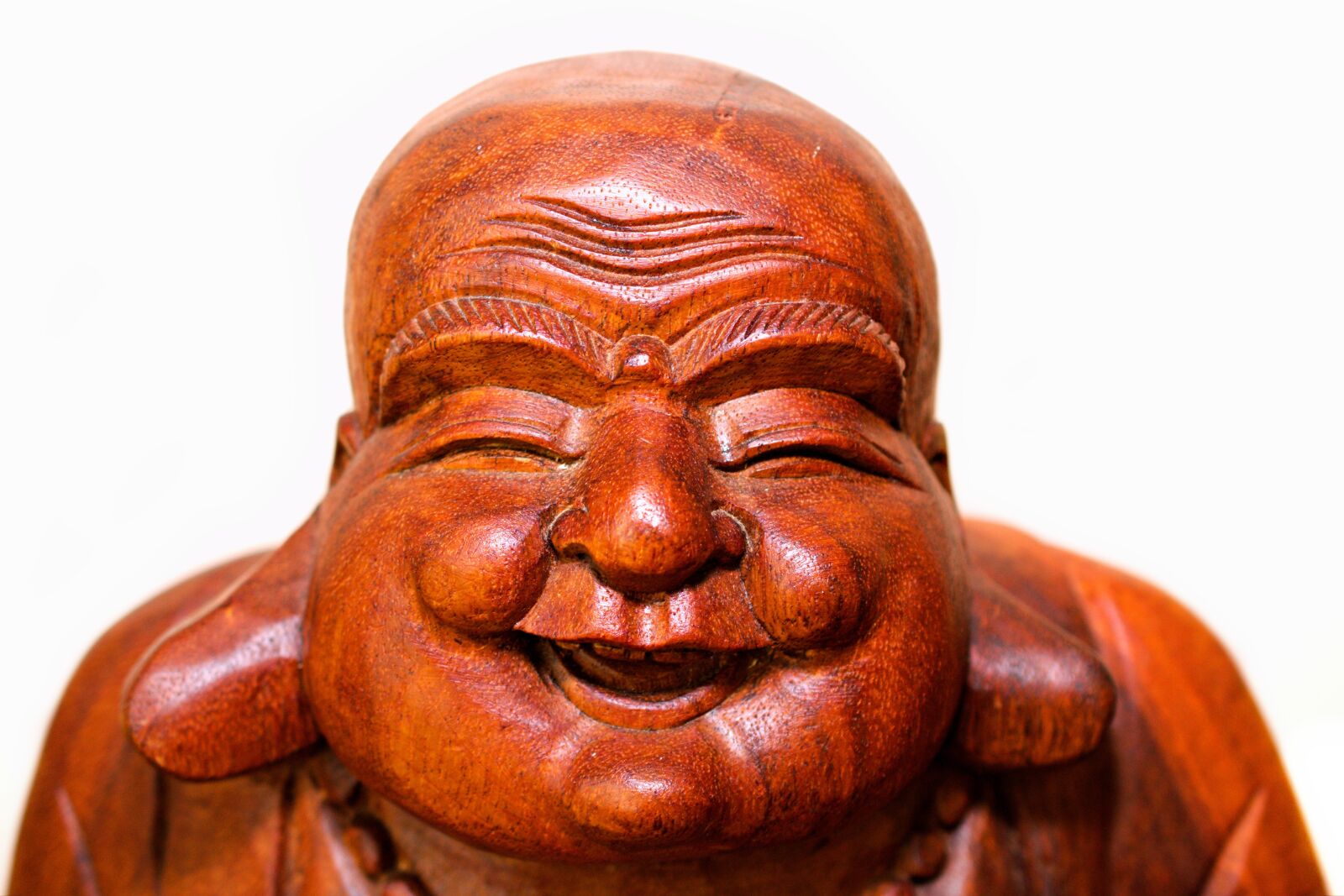 Nikon D3400 sample photo. Laughing buddha head, wooden photography