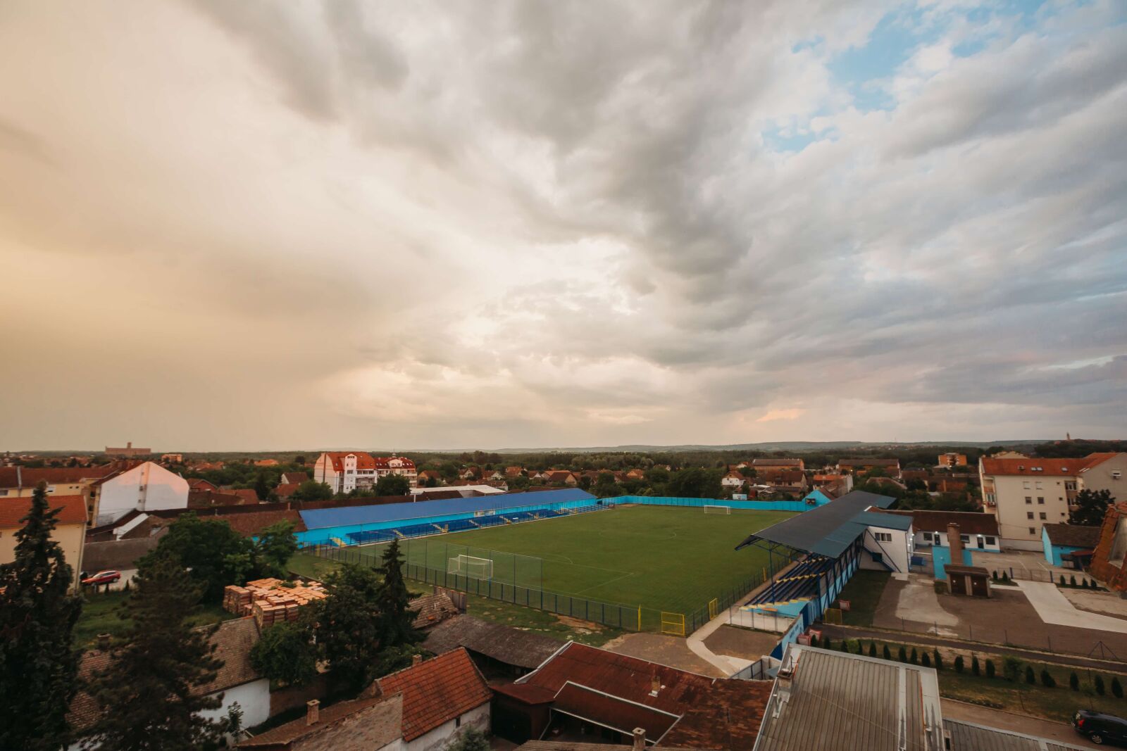 Canon EF 16-35mm F2.8L II USM sample photo. Aerial, downtown, football, overlook photography