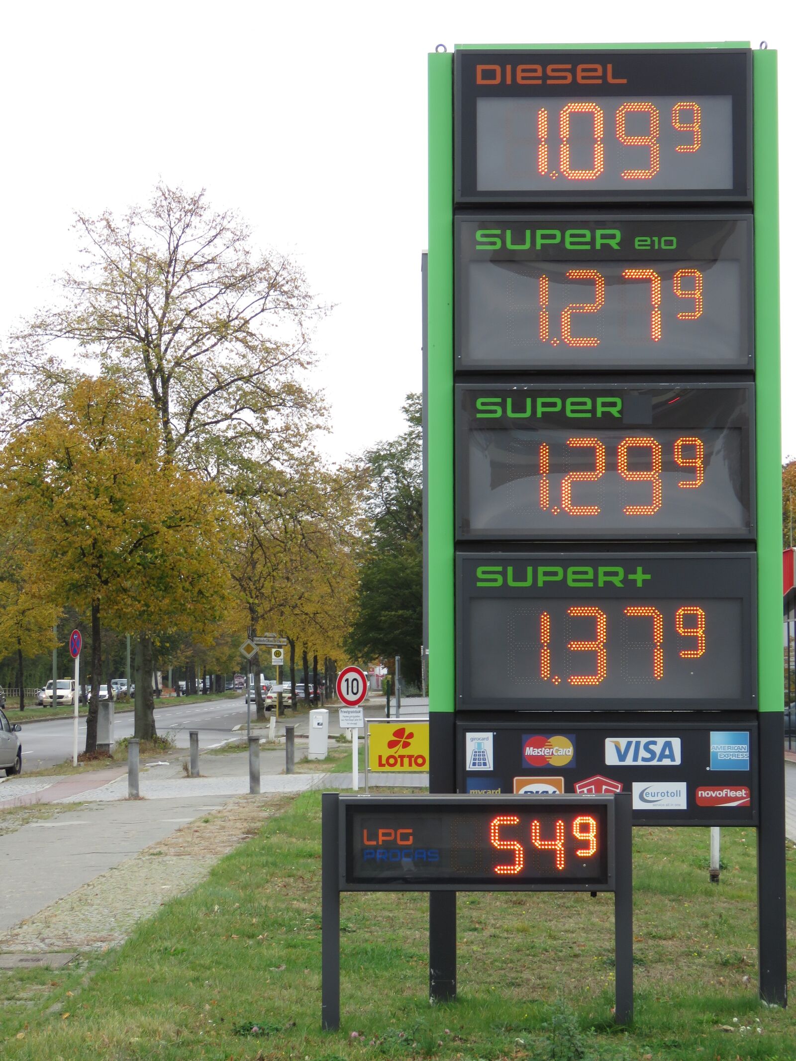 Canon PowerShot SX60 HS sample photo. Price display, petrol stations photography