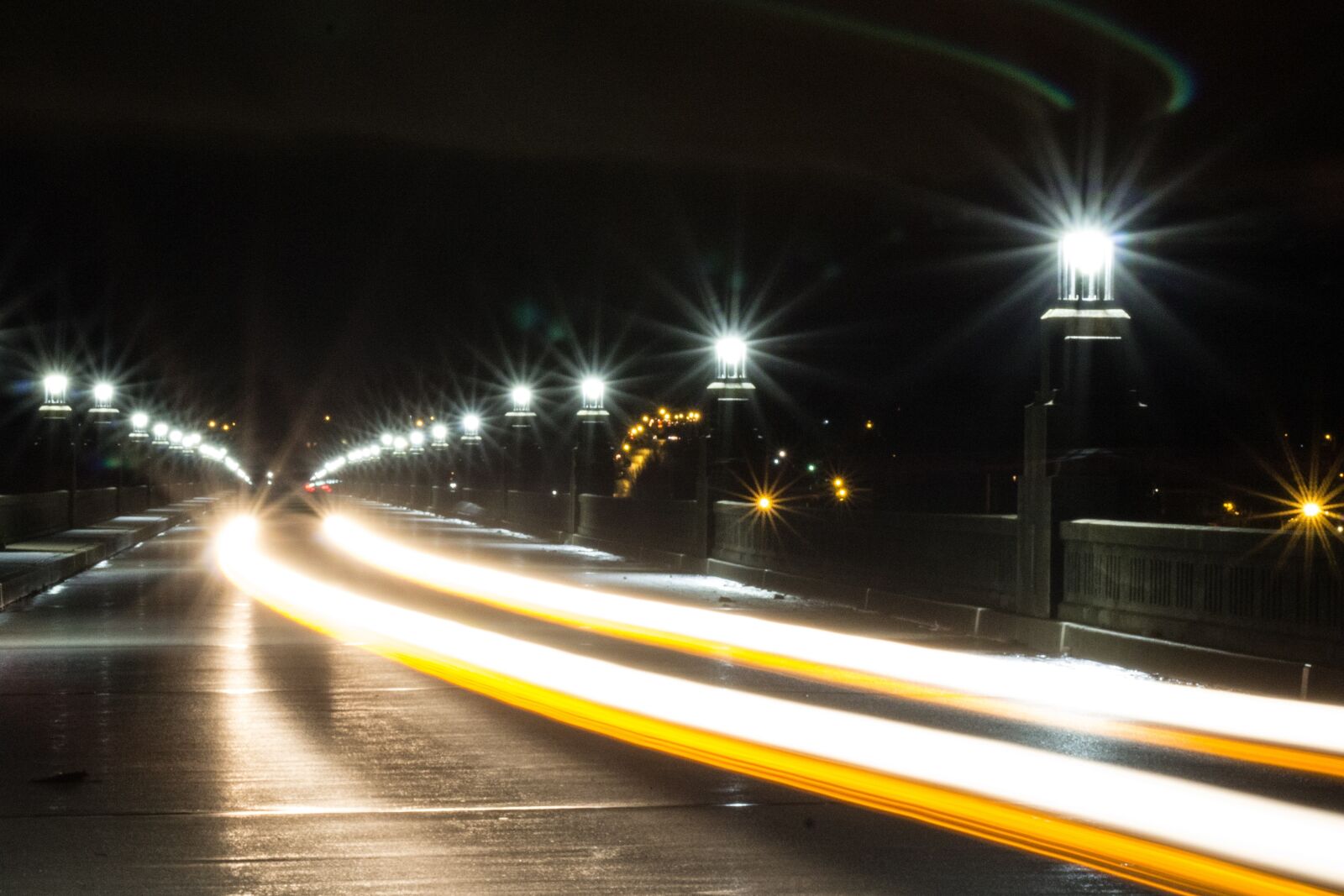 Canon EF 75-300mm f/4-5.6 sample photo. Light streak, bridge, night photography
