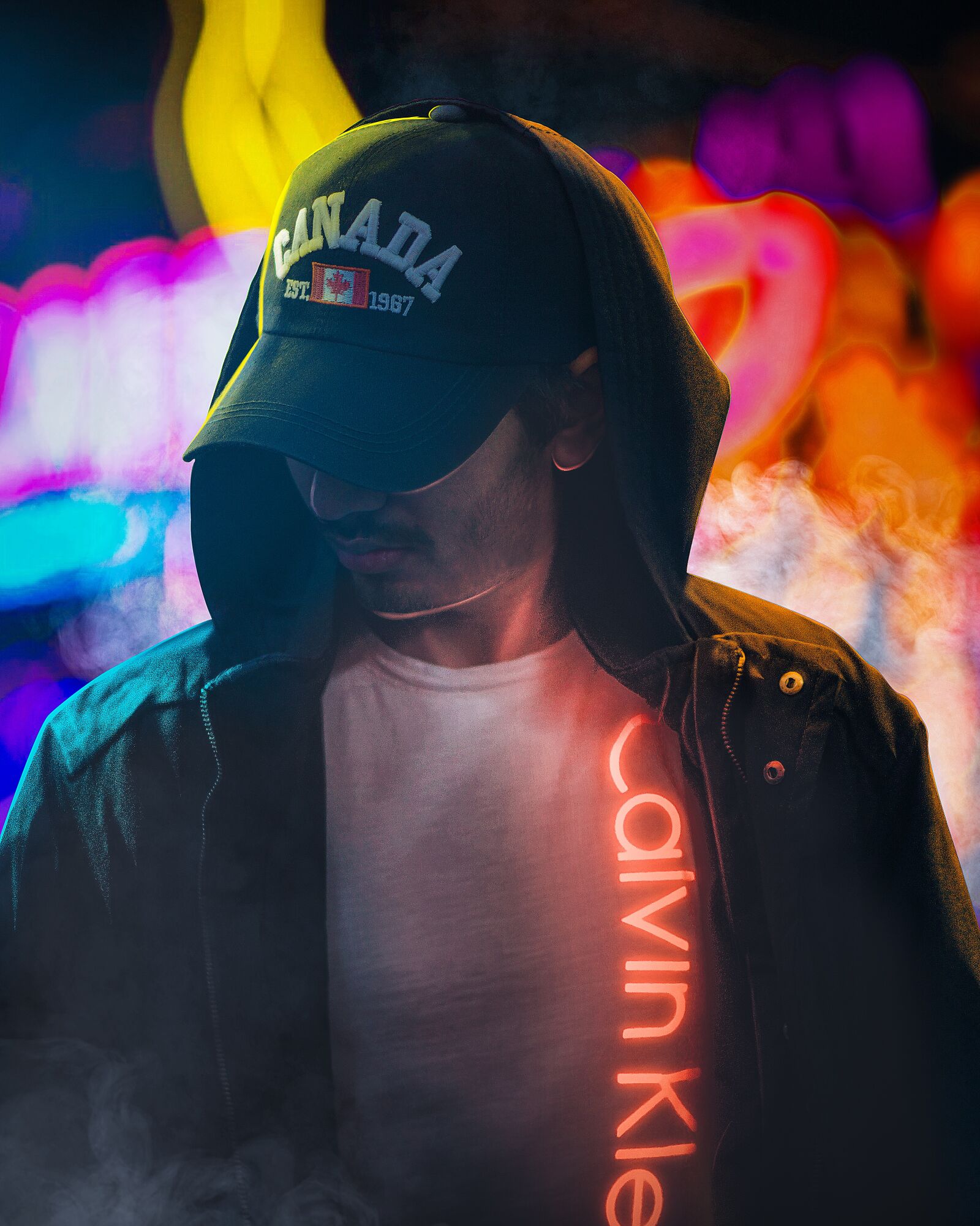 E 50mm F1.8 OSS sample photo. Neon, punk, female photography