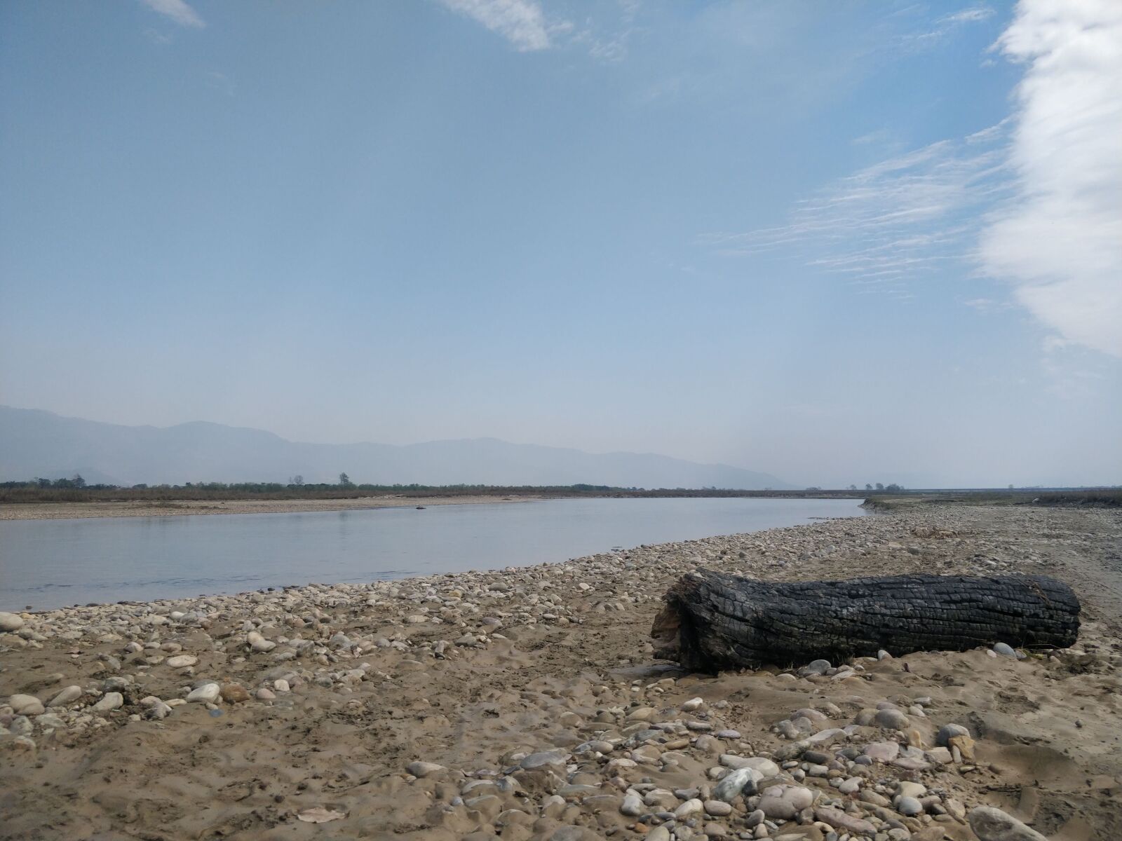 OnePlus 5 sample photo. Rapti river, burnt, log photography