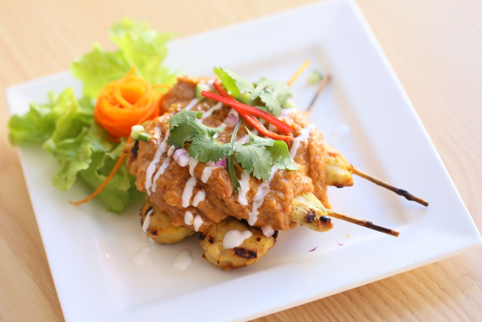 Canon EF 100mm F2.8L Macro IS USM sample photo. Thai food, satay chicken photography