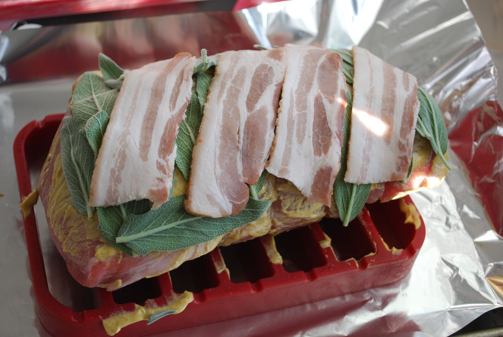 Nikon D60 sample photo. Roasted pork, sage, gourmet photography