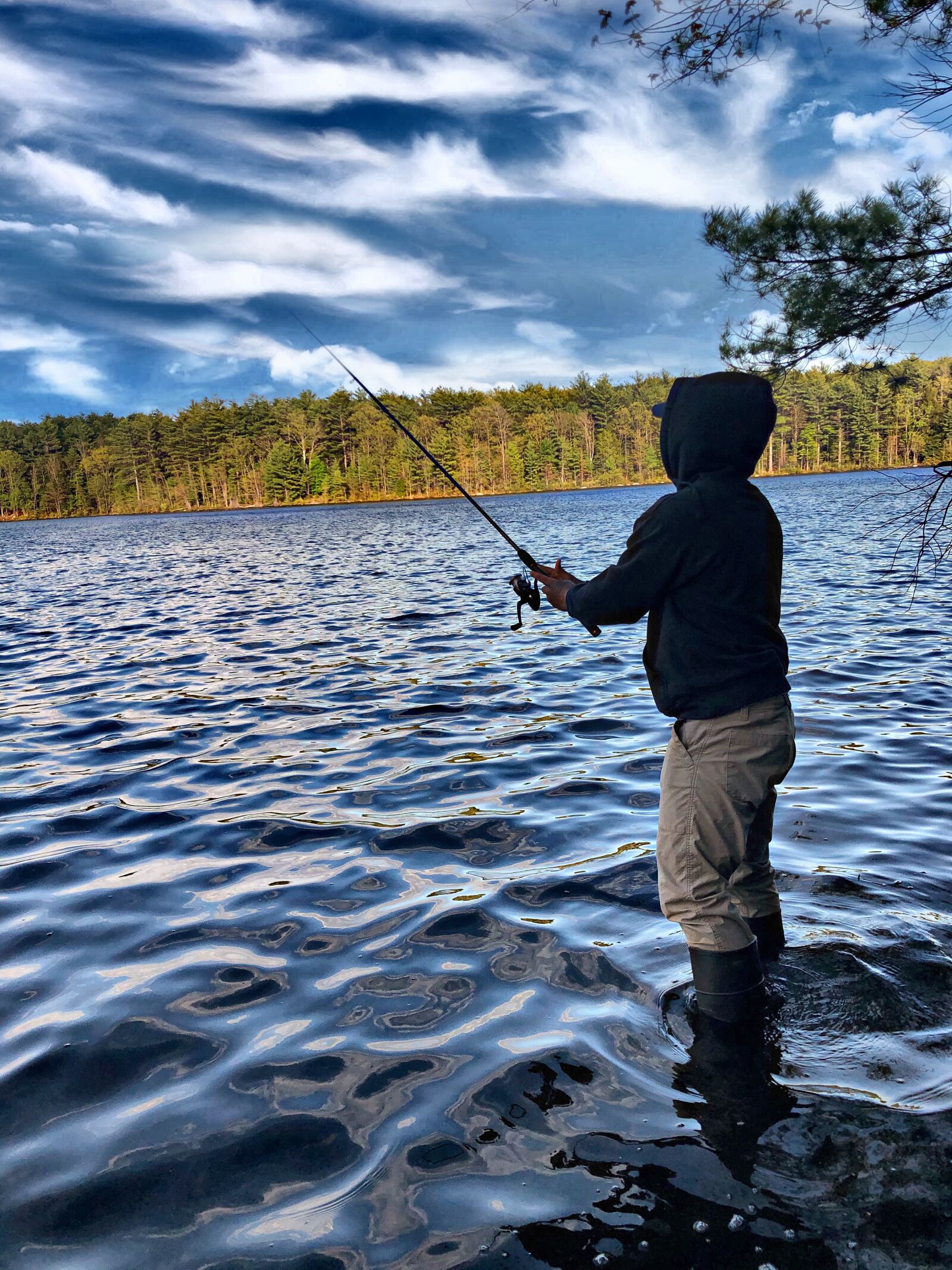 Apple iPhone X sample photo. Fishing, lake, man photography