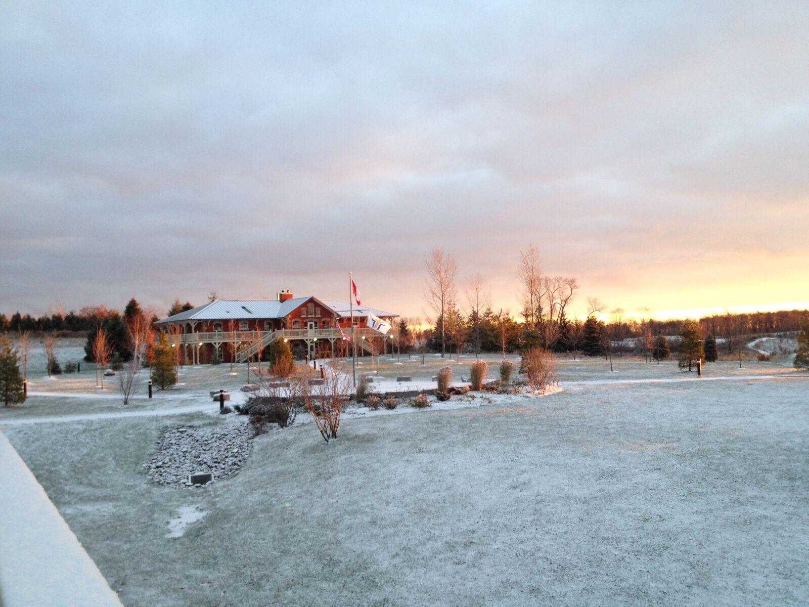 Apple iPhone 4S sample photo. Sunrise, snow, canada flag photography