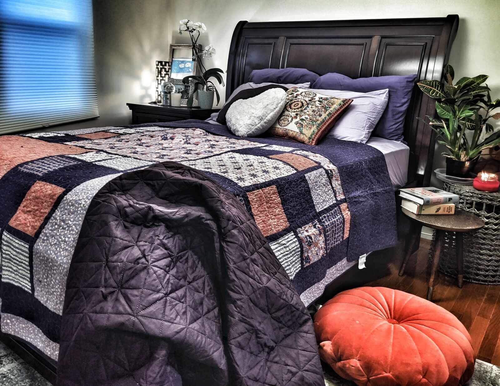 Google Pixel 3 sample photo. Bed, bedroom, purple photography