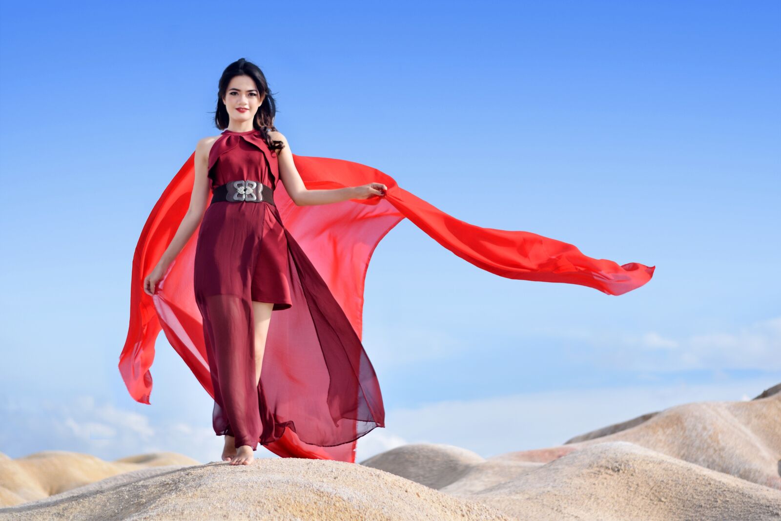 Nikon D3300 sample photo. Woman, red, desert photography