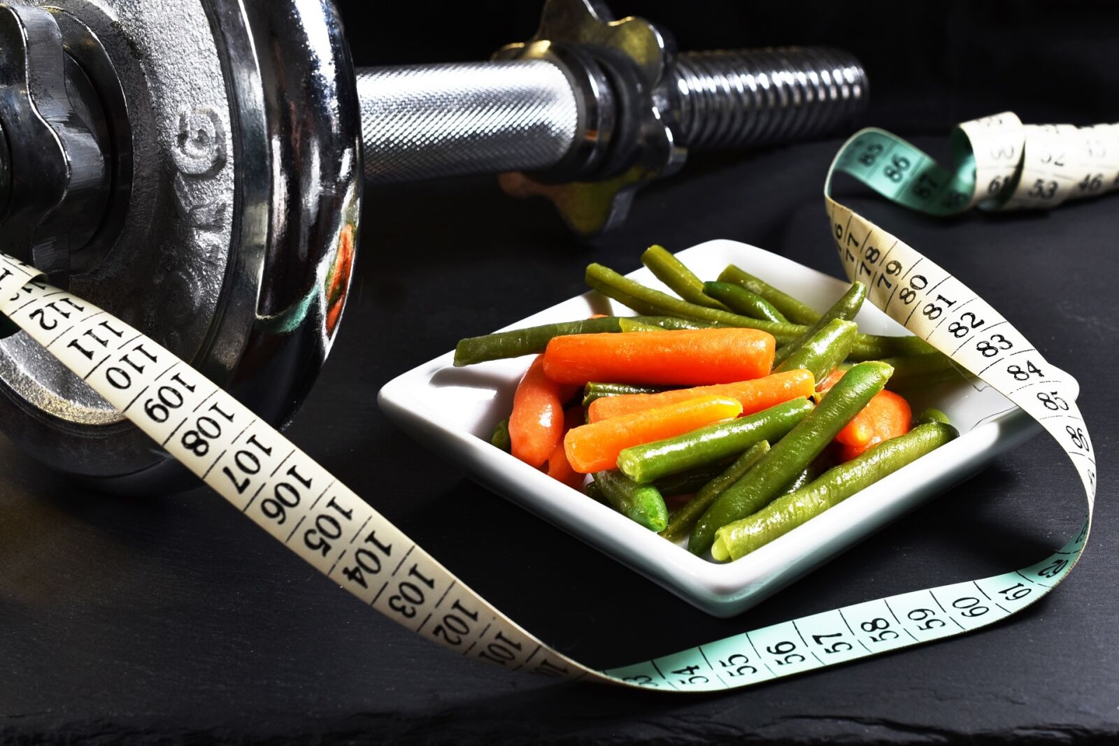Nikon D750 sample photo. Fitness, dumbbell, vegetables photography