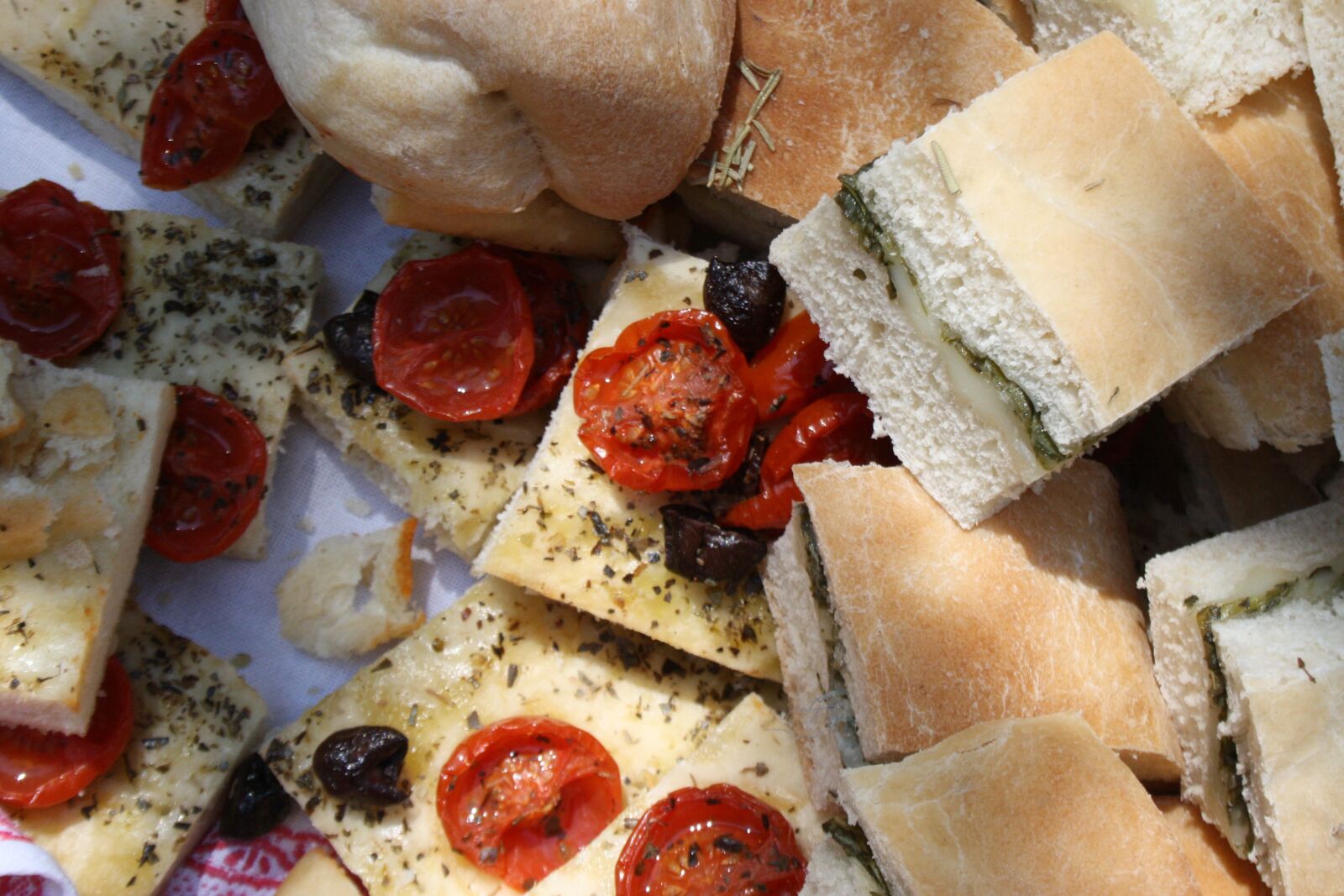 Canon EOS 1000D (EOS Digital Rebel XS / EOS Kiss F) sample photo. Focaccia, sun dried tomatoes photography