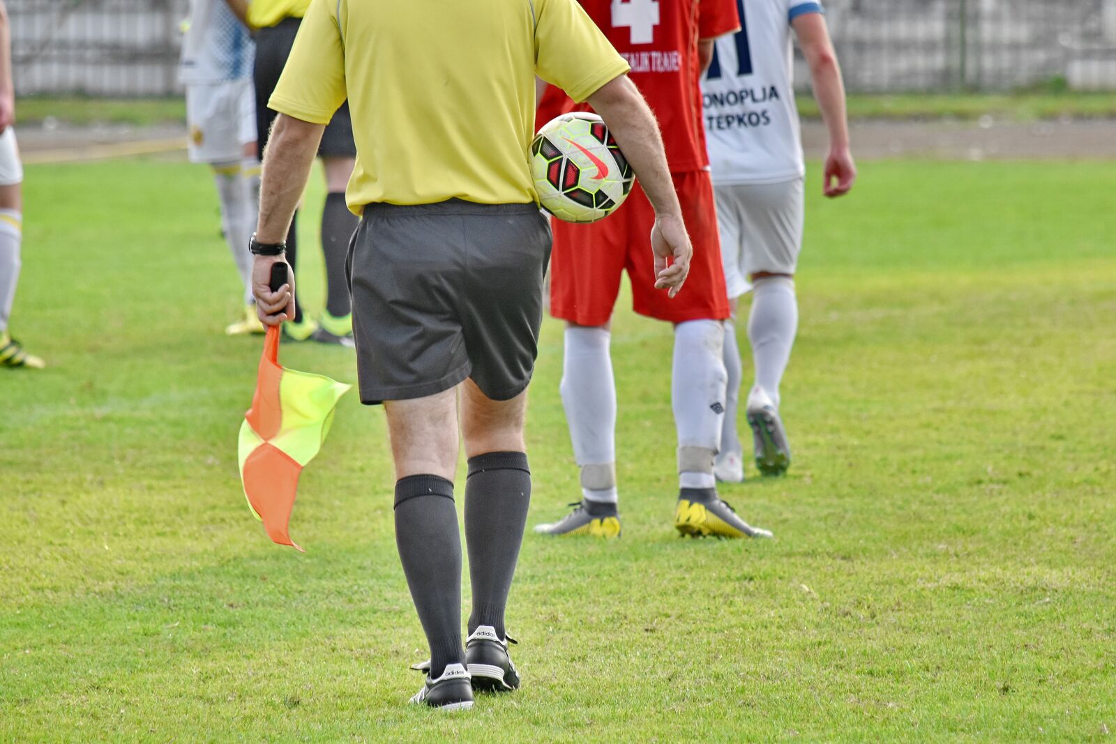 Nikon D5500 sample photo. Athlete, competition, flag, football photography