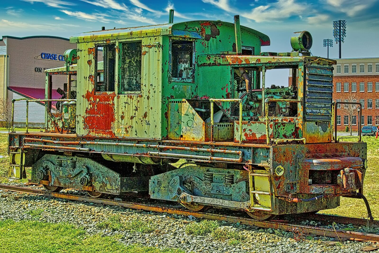Pentax K10D sample photo. Caboose, train, ruins photography